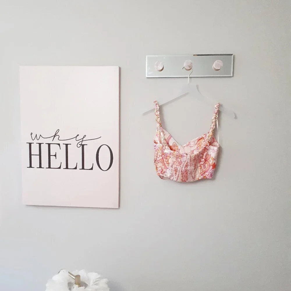 NWOT Zara pink champagne floral printed crop top with chain detail, S - Picture 7 of 10